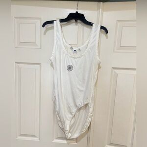 Vintage DKNY Womens Large Spellout Cotton Body Suit White‎ Bodysuit